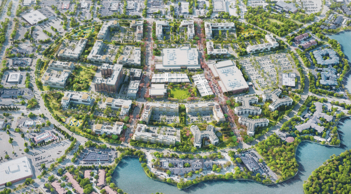  This is a concept rendering of the proposed Lakeside Town Center, which has a Lyrical Loop parkway that circumscribes a central heart and four distinct surrounding neighborhoods. 