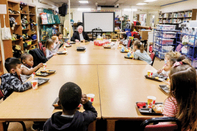  On Jan. 20, 2022, Van Dyke Public Schools Board of Education President Mark Kedzior had breakfast with students at the Kennedy Early Childhood Center. January is School Board Recognition Month, and districts throughout the city honor their school boards in various ways every year.  