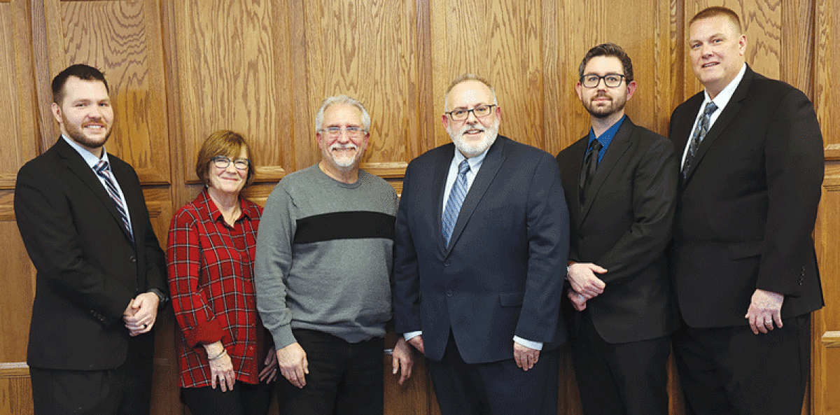  From left, the 2023 Utica City Council includes Michael Ryan, Faith Terenzi, Mayor Pro Tem Ken Sikora, Mayor Gus Calandrino, Brad O’Donnell, Ron Robinson and (not pictured) Thom Dionne. 