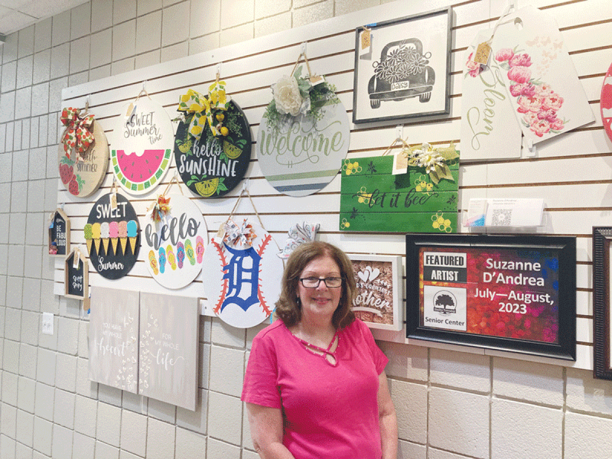  The Shelby Township Senior Center featured artist for the months of July and August is Suzanne D’Andrea, who creates art in the modern farmhouse style.  