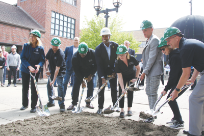  Local, state and federal officials get into position for the ceremonial groundbreaking  of the Mount Clemens Downtown Revitalization Project on May 10. 