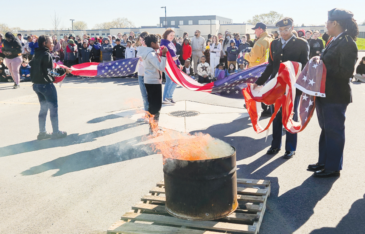  On April 22, the Center Line High School Junior Reserve Officers’ Training Corps held a flag retirement ceremony  on the school grounds. 