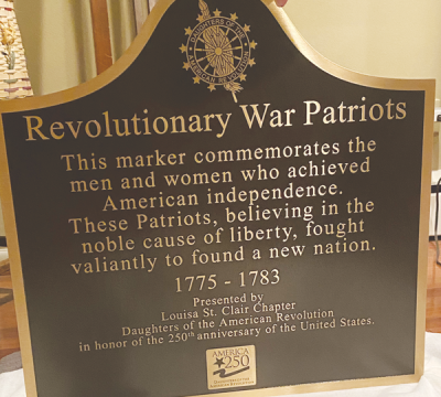  A marker in honor of Revolutionary War veterans — donated to The War Memorial by the Louisa St. Clair chapter of the National Society Daughters of the American Revolution — will be dedicated during The War Memorial’s annual Memorial Day service May 27. 