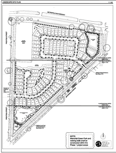  The landscape plan for the condo development between Prentiss Street, Jefferson Avenue and Metro Parkway was part of the 30.5-acre site’s planned unit development agreement approved at the May 28 Harrison Township Board of Trustees meeting.  