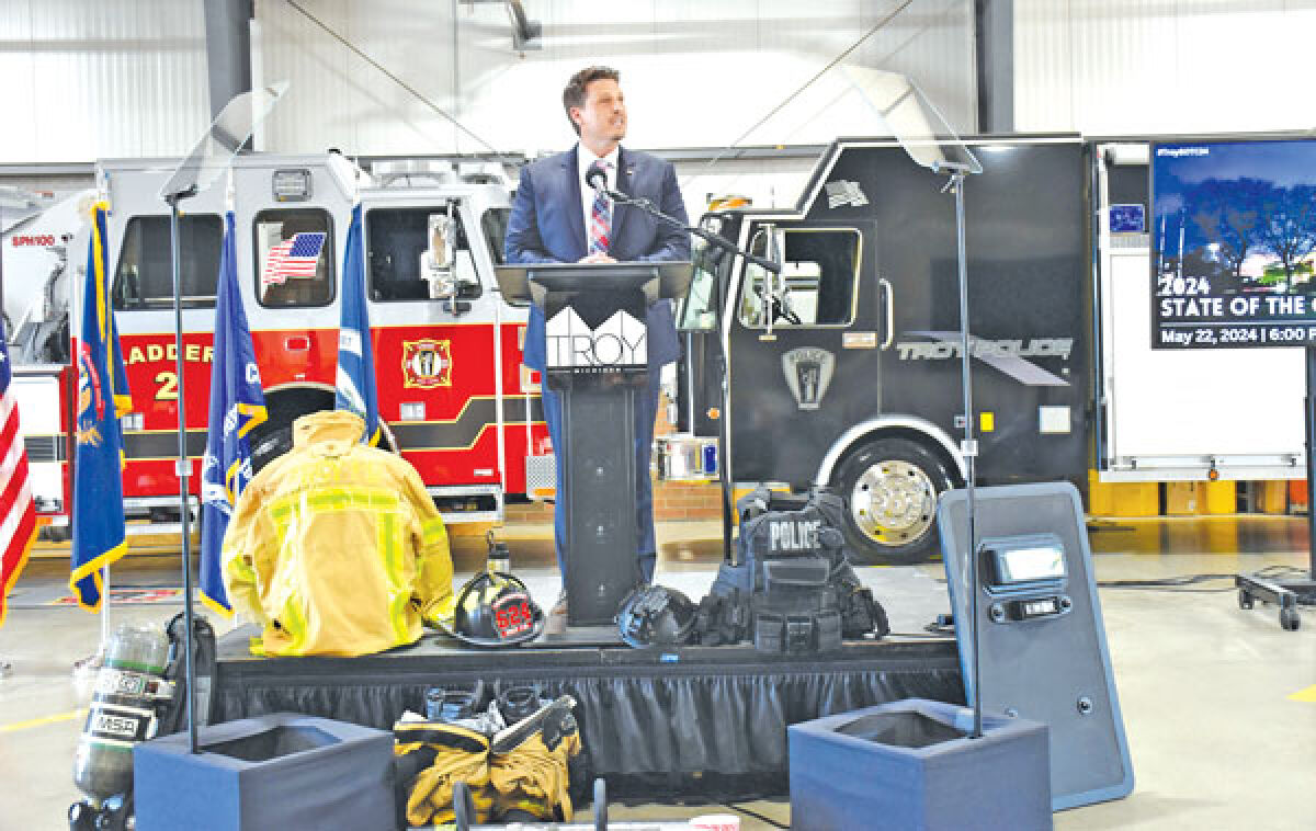  Troy Mayor Ethan Baker gives the 2024 State of the City Address May 22 at the Troy Fire and Police Training Center. 