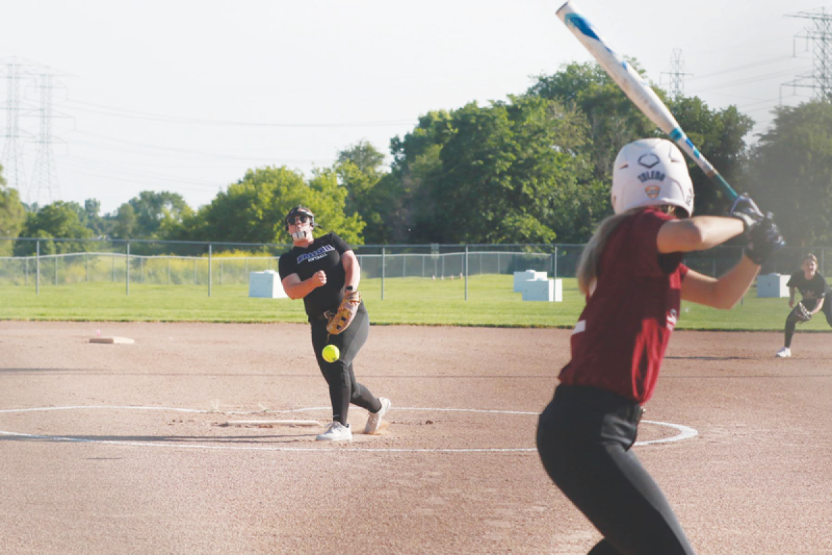  One Hit Wonders’ Eryn VanderVlucht pitches during a matchup June 11 at Baumgartner Park in Sterling Heights. VanderVlucht played collegiate softball at Albion College. 