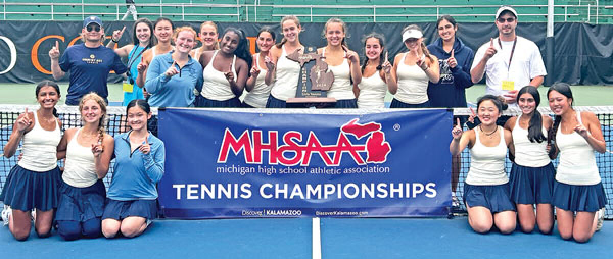  Detroit Country Day girls tennis state champions celebrate after an impressive showing at the Michigan High School Athletic Association Division 3 state championship June 1 at Kalamazoo College. 