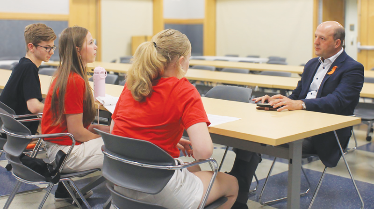  State Sen. Kevin Hertel, D-St. Clair Shores, meets with members of Grosse Pointe North High School’s chapter of Students Demand Action June 6. 