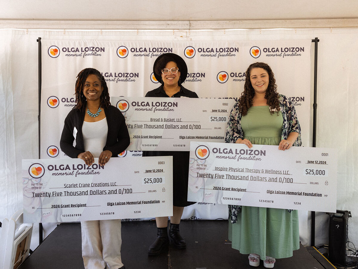  From left, Shayla Johnson, Tiffany Blackwell and Jenny Jeshurun received $25,000 grants from the Olga Loizon Memorial Foundation June 12 to support their journeys as business owners. 