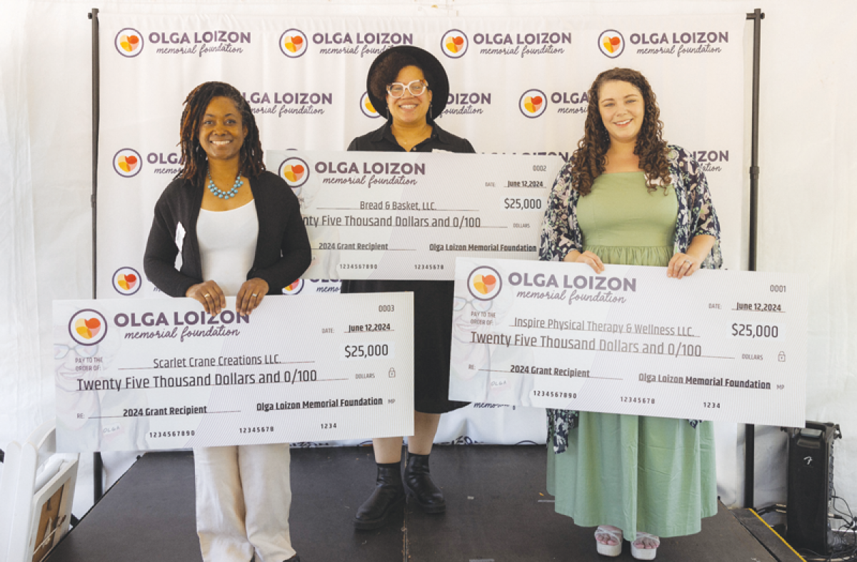  From left, Shayla Johnson, Tiffany Blackwell and Jenny Jeshurun received $25,000 grants from the  Olga Loizon Memorial Foundation June 12 to support their journeys as business owners. 