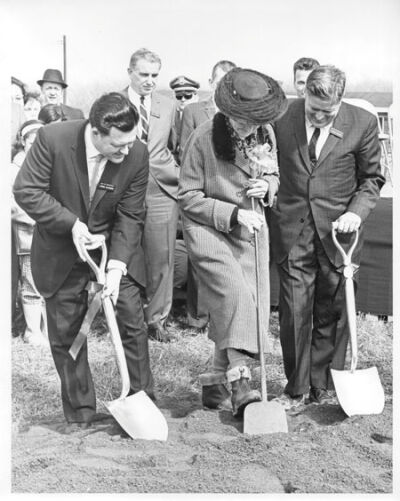  Mayor James Clarkson, Mary Thompson and Councilman Hugh Dohany participate in the groundbreaking for the Civic Center in 1963. 
