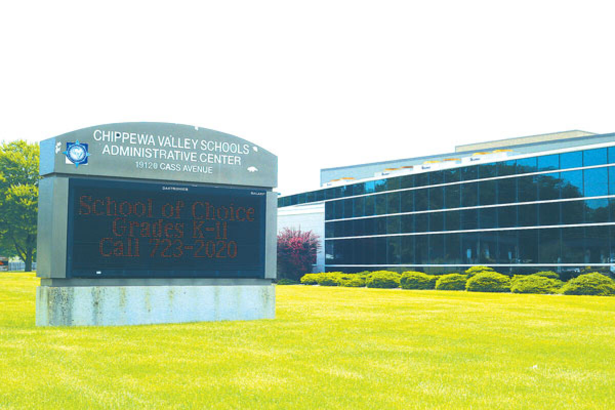  A sign outside of the Chippewa Valley Schools administration building advertises school of choice programs. Voters in the Chippewa Valley district will determine on Aug. 6 whether the district’s non-homestead millage can continue to be levied. 