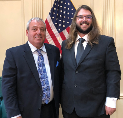  Grosse Pointe Woods City Councilman Kenneth Gafa stands with his son, Owen Gafa, who was recently named the Woods’ parks and recreation director. 