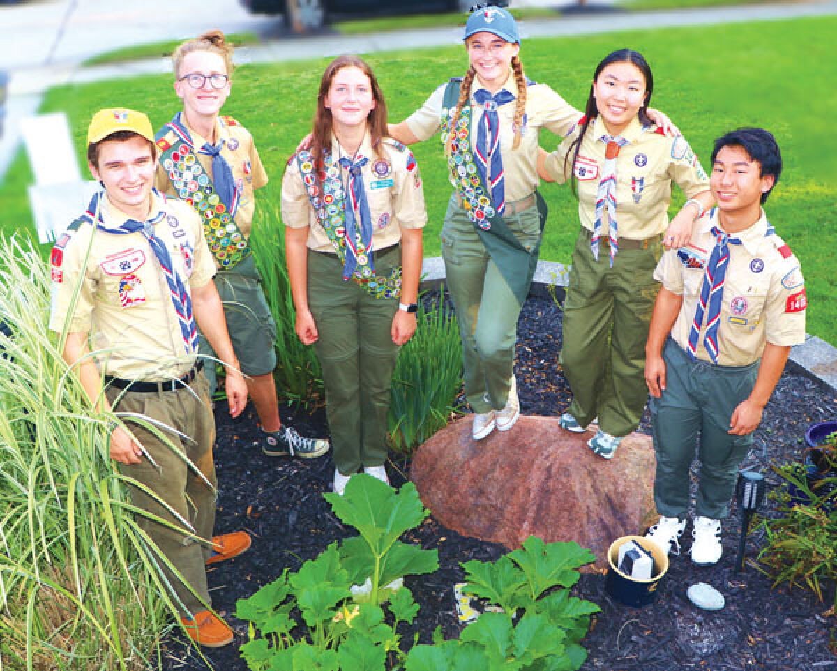  From left, Nicho Sparks, Roman Ludwig, Uma Ludwig, Alli Sparks, Waincey Chan and Wynnis Chan each did projects to earn the rank of Eagle Scout, the highest rank in Scouting. 