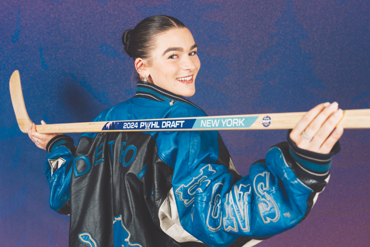  Detroit native and Detroit Country Day graduate Elle Hartje wore a throwback Detroit Lions jacket in her first-ever PWHL Draft photo. 