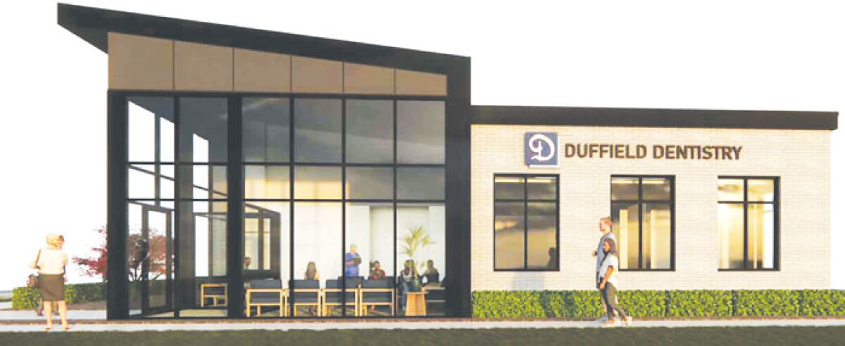  This rendering created by Kalabat Engineering shows what the approved Duffield Dentistry office building will look like. The building will be placed on the vacant property at the northeast corner of Crooks Road and West Windemere Avenue. 