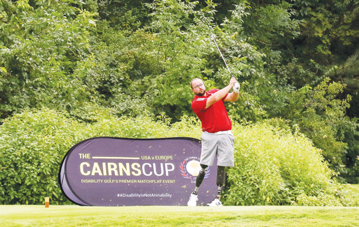  Team USA player Evan Mathias, an Indiana native, tees off on the 17th hole at Cherry Creek Golf Club in Shelby Township on Aug. 2. 