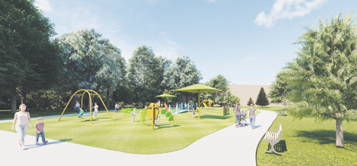  The park is described to have a “passive playscape area” with play structures  and musical equipment.  