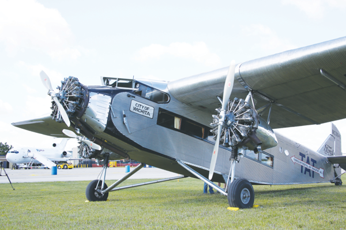  “The City of Wichita/Port Clinton” 1928 Ford Tri-Motor airplane rests ahead of a flight at the Oakland County International Airport. The plane was brought to the Waterford-based airport to fly attendees at the 2024 Festival of Flight air show and open house.  