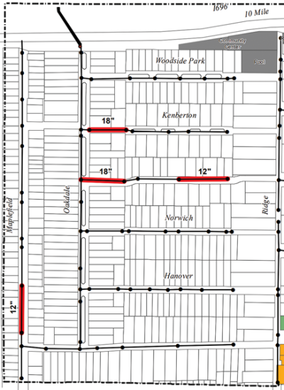  Sections of sewers on Elm Park Avenue, Kenberton Drive and Maplefield Road will receive new lining in Pleasant Ridge. 