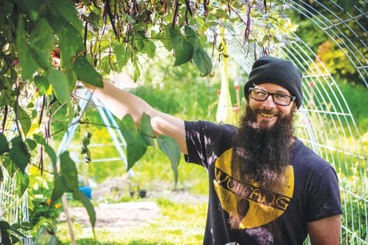  Urban Seed founder and treasurer John Hofmann looks at plants growing over a trellis Monday, Aug. 19, at the Urban Seed Community Garden in Eastpointe. 