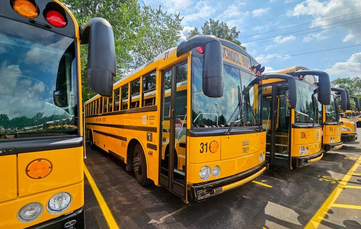  Troy School District buses await the beginning of the school year on Aug. 12. 