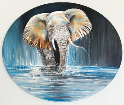  Cathy McCarty won first place for her painting of an elephant, “Majestic Blue,” during the Shelby Township Fine Art Society’s People’s Choice awards at the Shelby Township Art Fair last month.  