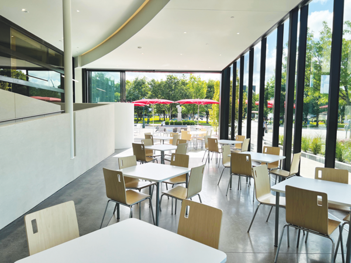  A new glass wall opens up to the patio of the newly renovated Baldwin Public Library.  