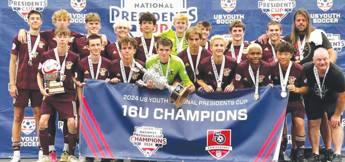  Detroit City FC South Oakland’s 16-and-under travel soccer team celebrates winning a national championship in a 2-0 win over Vail Valley SC 2008 Boys-Navy on July 16 at the Stryker Sports Complex in Wichita, Kansas. 