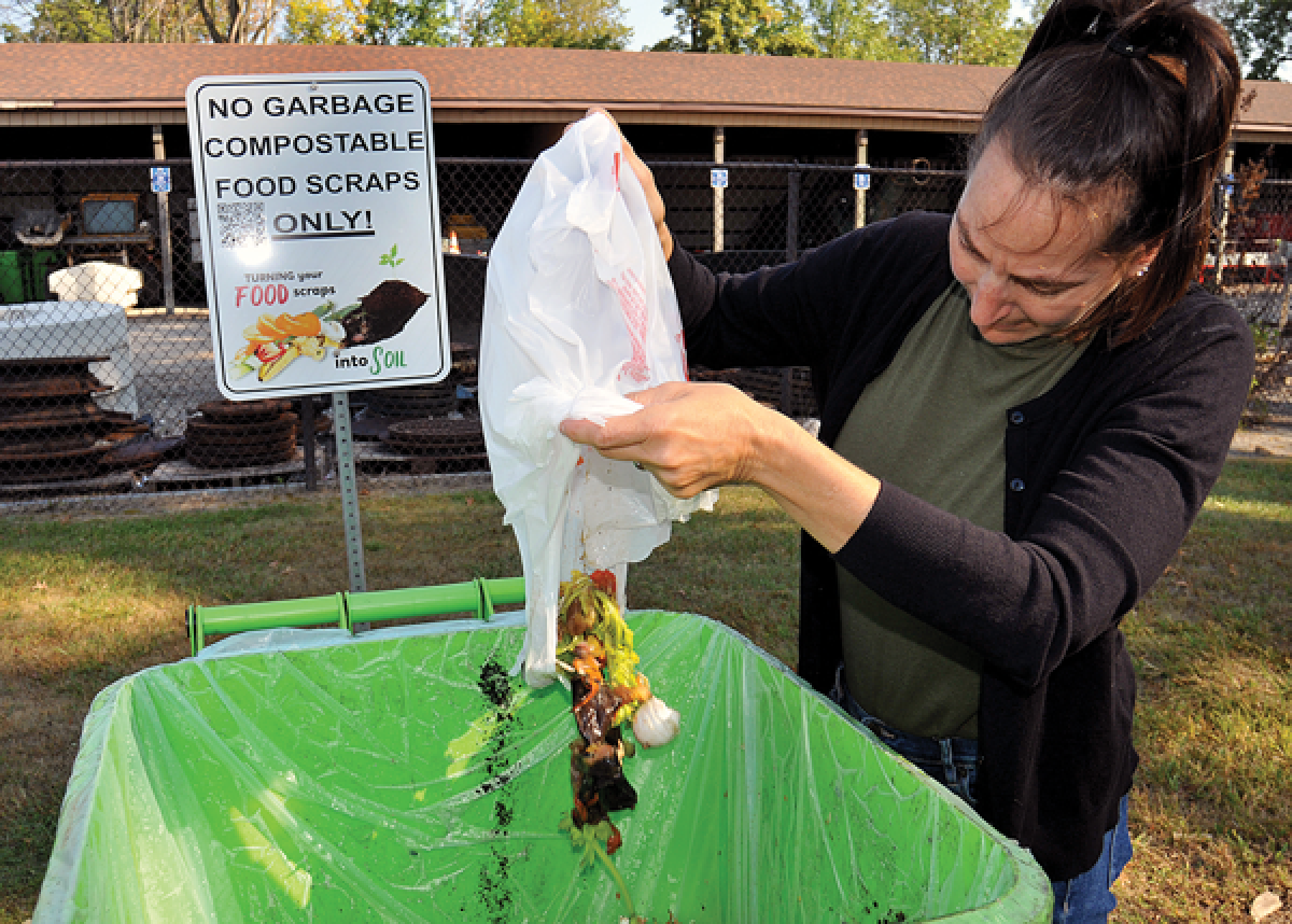  Madison Heights Mayor Roslyn Grafstein visits the Department of Public Services, 801 Ajax Drive, to drop off kitchen scraps for the compost bin, part of a new environmental initiative.  