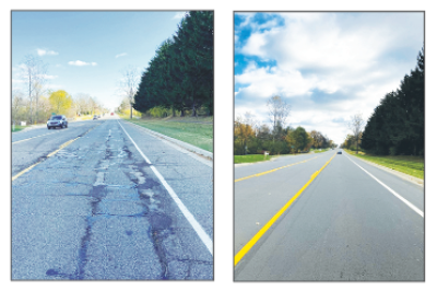  Pictured are before and after photos of a stretch of 14 Mile Road, from Drake to Farmington roads, that had some work done.  