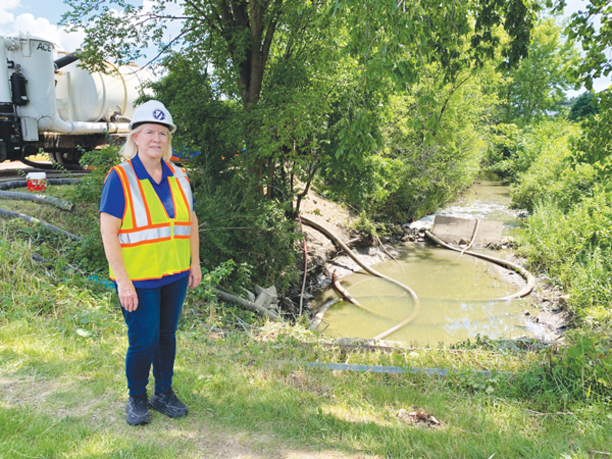  Macomb County Public Works Commissioner Candice Miller stands beside the Vokes Relief Drain near Van Dyke Avenue and 18 1/2 Mile Road in Sterling Heights. 