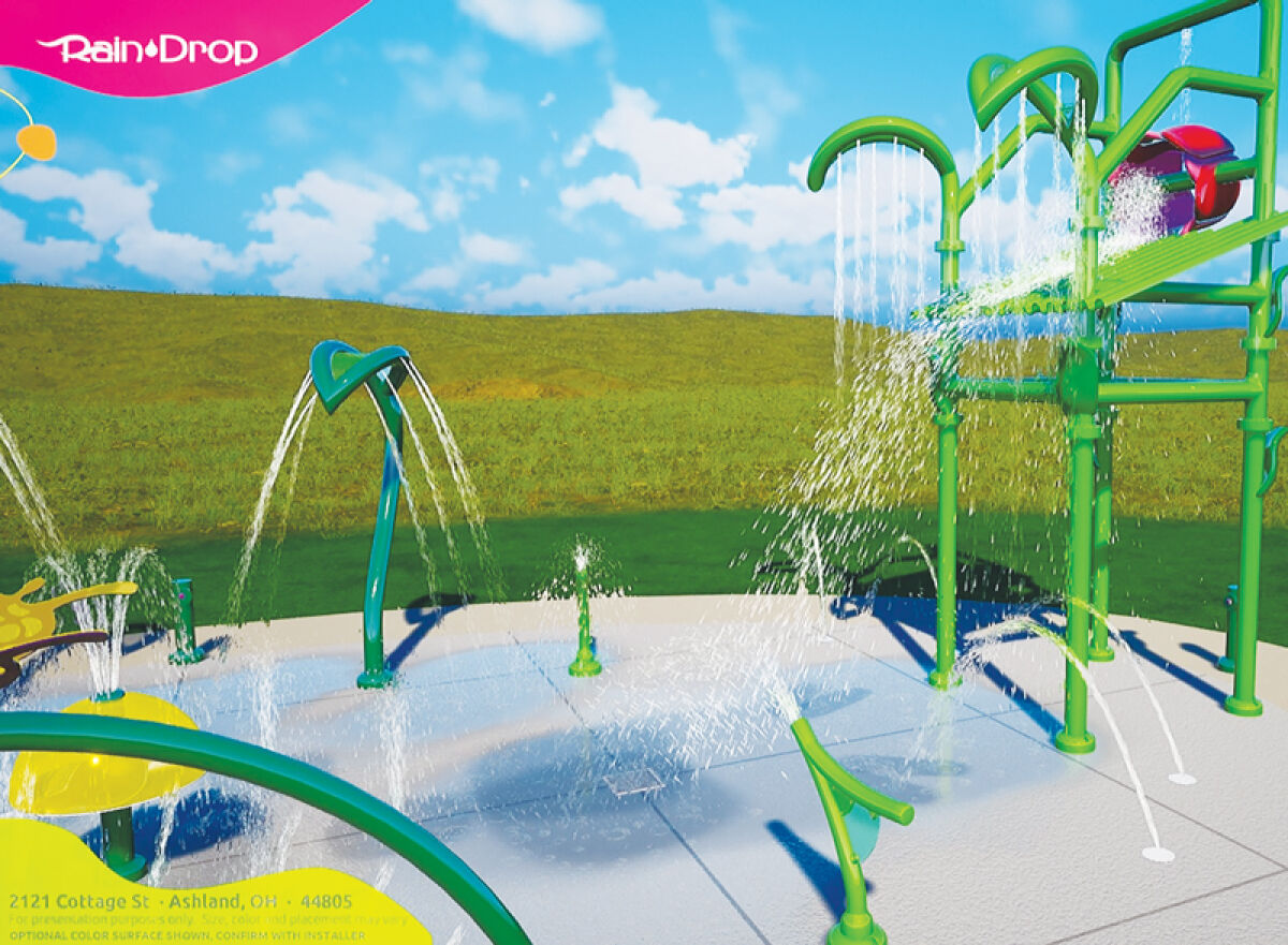  This rendering shows some of the equipment from Rain Drop Inc. that will be used at Roseville’s new splash pad at Rotary Park. 