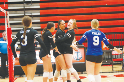  Utica Eisenhower celebrates during a matchup against New Baltimore Anchor Bay Sept. 18 at Anchor Bay High School. 