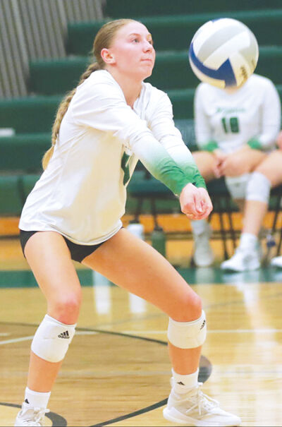  Novi freshman Kaitlyn Koceski waits for the ball during a matchup against Kensington Lakes Activities Association-East rival Livonia Stevenson. 