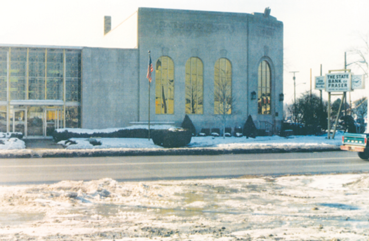  This photo shows the State Bank of Fraser after an extension was added in 1958. The bank’s roots stretch back to 1910, but the building has been at its current location since 1930. Sheetz, a gas station and convenience store, has been attempting to bring one of its stores to the location. 