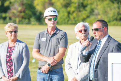  Sterling Heights Parks and Recreation Director Kyle Langlois speaks about the upcoming amenities at Nelson Park during the event.  