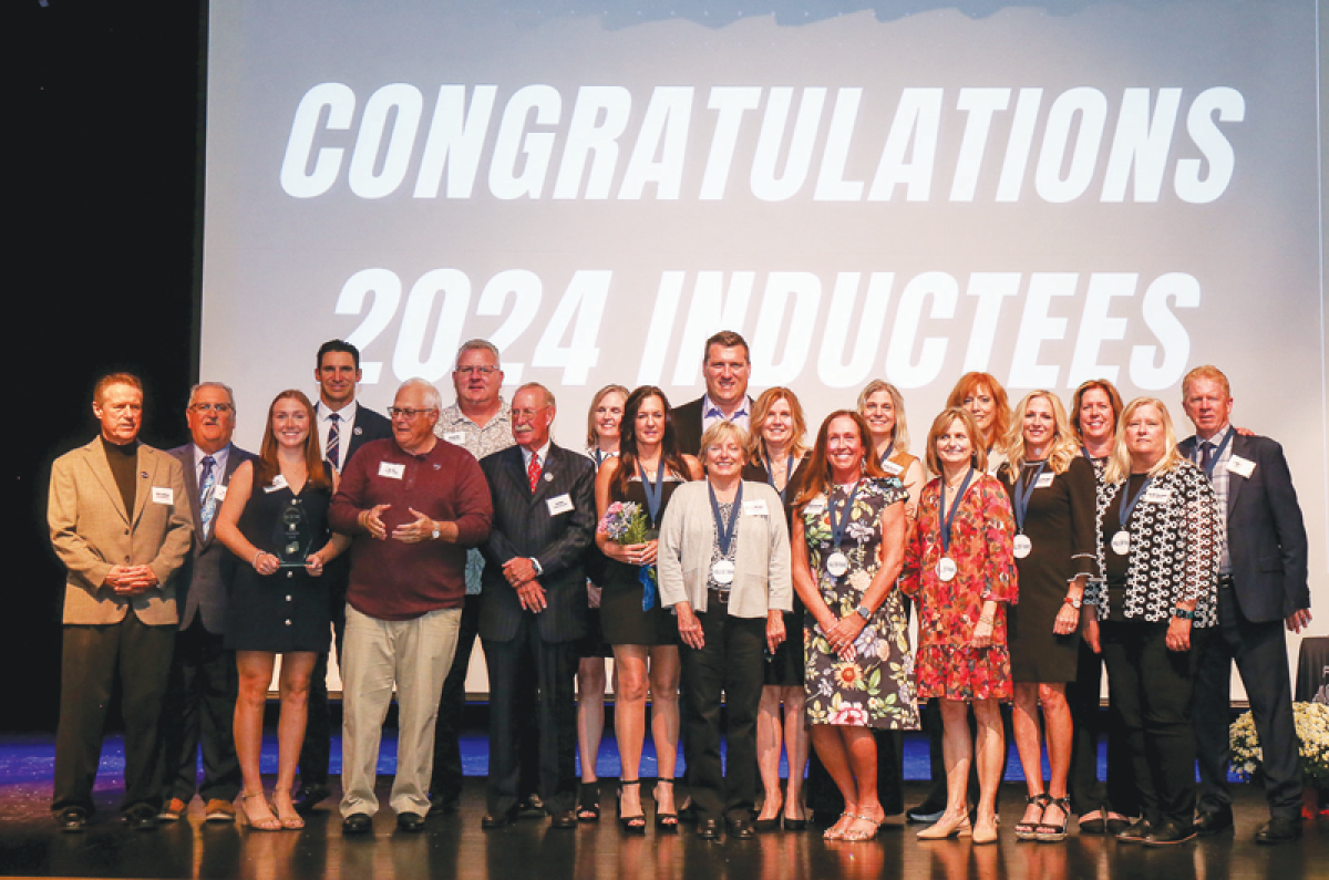  The Stevenson High School Athletic Hall of Fame Class of 2024 stands together after the ceremony. 