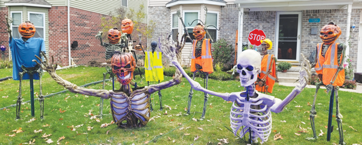  The skeleton family of “Dee Ceased,” seen here in 2021, have taken different forms over the years at the Hayter home on Gardenia Avenue, changing with the seasons and even day to day. They will make their first appearance outside the home at this year’s Skelebration Trail event Oct. 19. 