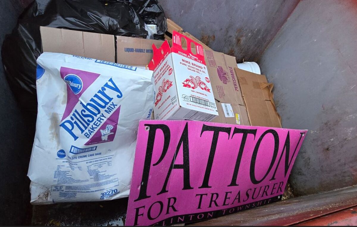  Clinton Township Trustee Tammy Patton, who is running as a Democrat for township treasurer, said her signs were tampered with earlier this month. At least one sign was found in a dumpster, and one sign had racist language written on it. 