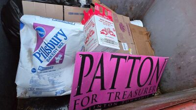  Clinton Township Trustee Tammy Patton, who is running as a Democrat for township treasurer, said her signs were tampered with earlier this month. At least one sign was found in a dumpster, and one sign had racist language written on it. 