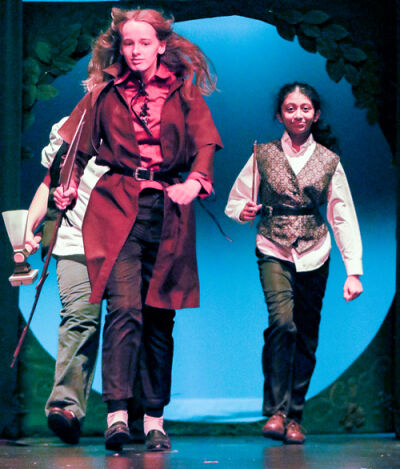  Abi Breen, left, as Bifur, and Rachel Kashyap, as Bombur, take the stage during dress rehearsal. 