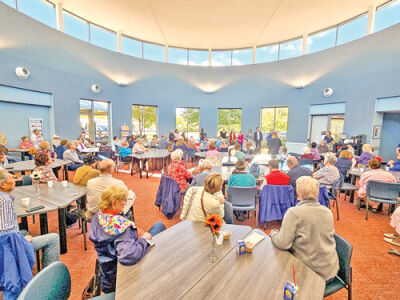  Community members listen to speeches from Troy Mayor Ethan Baker, Troy Recreation Supervisor Lyndsey Ramsay, and Friends of Troy Seniors representative Bill Rhodes in celebration of the grand opening of the Senior Center inside the Troy Community Center. 