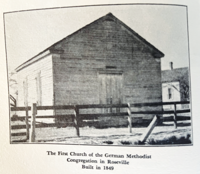  The first church building in 1849 was located on the north side of Nine Mile Road, east of Gratiot Avenue, where the Police Department is now. 