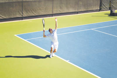  Bloomfield Hills Cranbrook Kingswood freshman Eli Rosen serves during the MHSAA Division 3 state finals. 