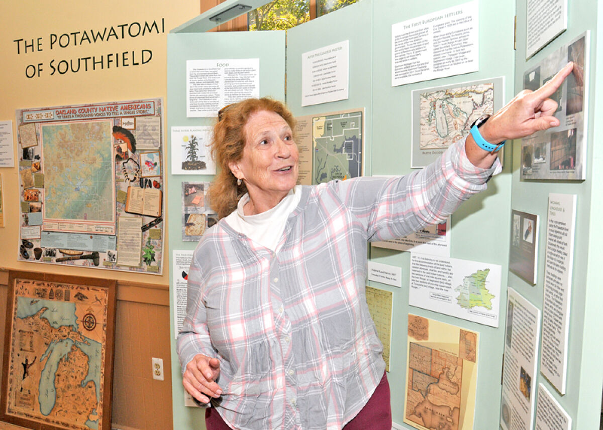  Darla Van Hoey, president of the Southfield Historical Society, presents the history of the Potawatomi people in Southfield at the Southfield Historical Museum, 26080 Berg Road. 