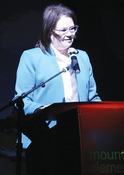  Mount Clemens Mayor Laura Kropp delivers the 2024 State of Mount Clemens Address at the Emerald Theater on Oct. 25. 