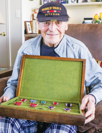  Gino D’Ambrosio was awarded  two Purple Heart medals and two Bronze Star Medals while  serving in World War II.  