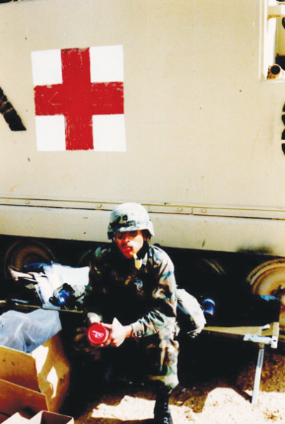  Manny Gonzales sits while in uniform somewhere in the Middle East during the Gulf War in the early 1990s. Gonzales, a Sterling Heights resident and U.S. Army veteran, shared a story about his Thanksgiving while serving in Egypt over 30 years ago. 