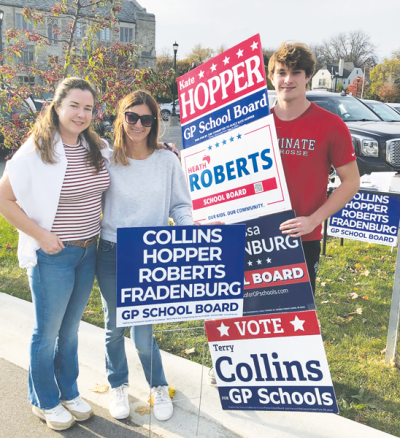  Campaigning at The War Memorial in Grosse Pointe Farms for school board candidates Terry Collins, Melissa Fradenburg, Kate Elizabeth Hopper and Heath Marshall Roberts are, from left, Nancy Cotton, of Grosse Pointe Farms — wife of Board of Education President Sean Cotton — Margaret Michelotti, of Grosse Pointe Farms, and Colin Cotton, 15 — son of Sean and Nancy Cotton. 